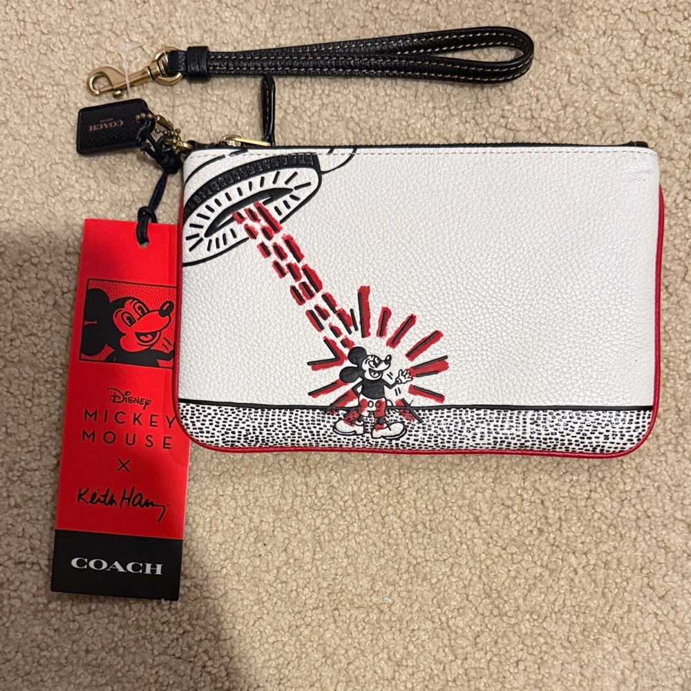 Coach x Keith Haring Disney White Red Black Mickey Mouse Wristlet Cartoon UFO